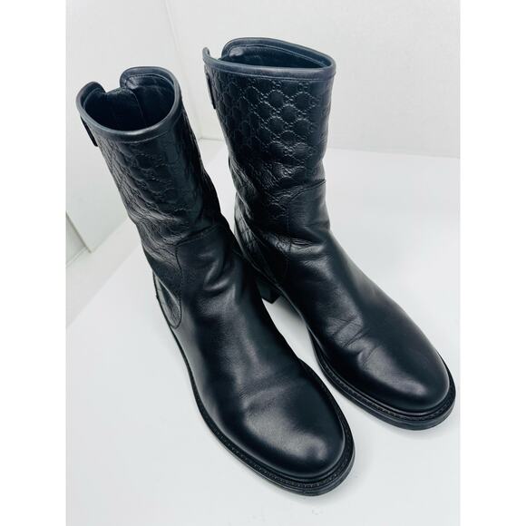 Gucci GG Microguccissima Black Leather Moto Ankle Boots EU 36  Biker Booties - Picture 5 of 13